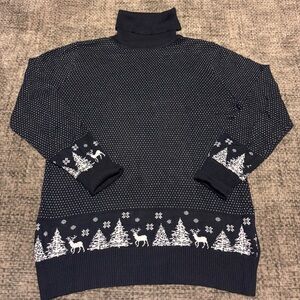 LLBean Navy White Cotton Cashmere Sweater - Medium